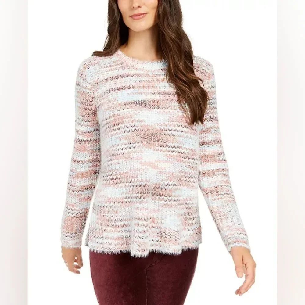 Style & Co Marled Fuzzy Sweater Sz Lg